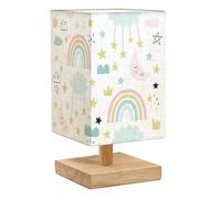 Square Bedside Table Lamp Seamless cute for kids children Rainbow clouds moon Small Table Lamp for Bedroom Wooden Base Fabric Shade Dimmable Nightstand Desk Lamps Living Room Men Women Gifts
