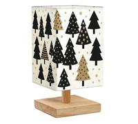 Square Bedside Table Lamp Seamless repeating Christmas trees black gold white Festive Small Table Lamp for Bedroom Wooden Base Fabric Shade Dimmable Nightstand Desk Lamps Living Room Men Women Gifts