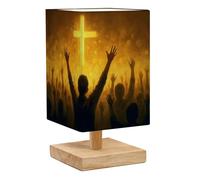 Square Bedside Table Lamp Silhouette Christian prayers raising hand while praying to Small Table Lamp for Bedroom Wooden Base Fabric Shade Dimmable Nightstand Desk Lamps Living Room Men Women Gifts