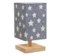 Square Bedside Table Lamp Stars seamless Grey for baby kids for print fabric Small Table Lamp for Bedroom Wooden Base Fabric Shade Dimmable Nightstand Desk Lamps Living Room Men Women Gifts