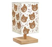 Square Bedside Table Lamp Teddy Bear Seamless Happy cute bear Cartoon Panda Bears for Small Table Lamp for Bedroom Wooden Base Fabric Shade Dimmable Nightstand Desk Lamps Living Room Men Women Gifts