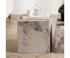 Square Beige Marble Side Table - Sur