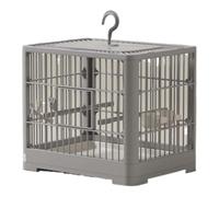 Square Bird Cage Small Parrot Cage Portable Bird Aviary with Standing Pole, Detachable Tray and Hook Handle Flight Cage(Gray)