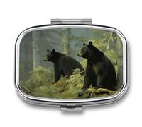 Square Black Bears Pill Organizer Pill Box 3 Compartment Portable Travel Medicine Case Daily Mini Compact Medicine Container Storage Vitamin Supplement Dispenser