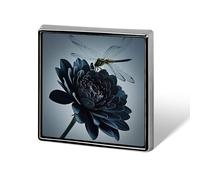 Square Black Flowers And Dragonfly Brooch Classic Mini Pin 0.7 Inch Aluminum Alloy Lapel Pin Personalized Button Badge for Backpack Hat Suit Jacket Clothing Decoration