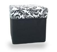 Square Black Jacquard Storage Box Seat - Black & White Damask Design Lid