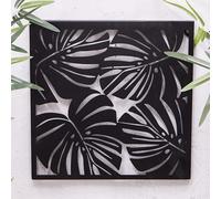 Square Black Metal Tropical Palm Leaf Wall Art Garden Sculpture Plaque Home Decor 29 x 29 cms