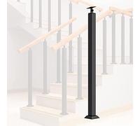 Square Black Staircase Railing Post for Deck - Adjustable 270° Metal Spindles with Flat Base, 75cm Height - Durable and Stylish Outdoor Railing (1PCS, Ground Mount)