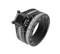 Square Black White Color Cubic Zirconia Bridal Rhinestone Engagement Ring Full Diamond Zirconia Solitaire Ring 5 12 Women Ring Band (Black, 12)