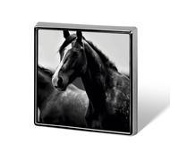 Square Black White Horses Brooch Classic Mini Pin 0.7 Inch Aluminum Alloy Lapel Pin Personalized Button Badge for Backpack Hat Suit Jacket Clothing Decoration