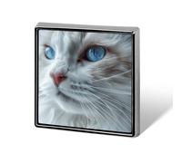 Square Blue Eyes Cat Brooch Classic Mini Pin 0.7 Inch Aluminum Alloy Lapel Pin Personalized Button Badge for Backpack Hat Suit Jacket Clothing Decoration