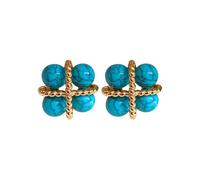 Square Blue Stone Round Bead Stud Earrings Sterling Silver Post Geometry Statement Earrings Bohemian Square Shape Chunky Studs Earrings for Women