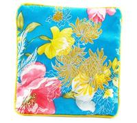 Square Bright Flower Silk Brocade Jewelry Pouch Zipper Small Bags China Coin Purses Gift Packaging Bag, sky blue (5pcs)