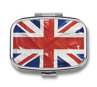 Square British Flag Pill Box Small Pill Case with 2 Compartment Portable Metal Medicine Organizer Mini Travel Medicine Vitamin Supplement Container for Pocket Purse
