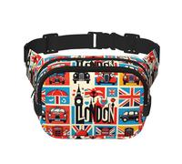 Square British-London-City Double-Layer Sport Fanny Pack Waist Pack Large Crossbody Waist Bag for Running Travel Walking