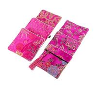 Square Brocade Jewelry Pouch Zipper Wedding Favor Bags Tassel Chinese Storage Party Packaging 6PC(Color-05)