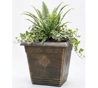 Square Bronze Effect Plastic Garden Planter, Medium, 31cm x 36cm