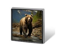 Square Brown Bear Lapel Pin Metal Brooch Personalized Novelty Pin Cute Button Badge Safety Pin Fashion Jewelry Accessories Gift for Clothes Hat Backpack Bag