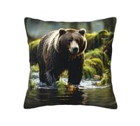 Square Brown Bear Pounce Pillowcase,Throw Pillow Cover for Sofas -Decoration-for Waist Support 12,16,18,20 Inch,
