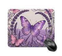 Square Butterfly Lavender Spike Mouse Pad Non-Slip Rubber Small Cute Mouse Pad Mini Travel Gaming Mousepad Washable Funny Computer Mat Waterproof for Laptop Office Home Men Women