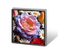 Square Button Badge Pin, Aluminum Lapel Pin, Fashion Brooch Badge | Colorful Flowers Square Lapel Pin, Lightweight Metal Badge Pin for Hat Bag Clothes Daily Wear & Gift Unisex