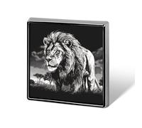Square Button Badges,Lion Black And White Illustration Printed Aluminum Alloy Memorial Pins Lapel Pins for Men And Women Square Cute Brooches for Clothing Backpack Hat Jackets Decoration