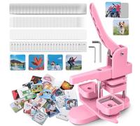 Square Button Maker Kit Badge Maker Machine 50mm*50mm with 100 Set Square Button Making Supplies DIY Square Photo Picture Badge Button Press Machine Pin Badge Maker Team Badge (Pink)