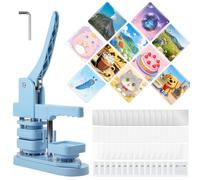 Square Button Maker Machine 50x50mm, Hand Press Pin Badge Making Kit with 100 Sets Button Supplies, DIY Badge Maker for Crafts, Family Activities & Market Stalls
