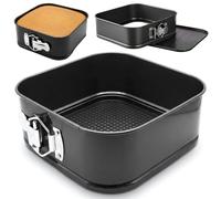 Square Cake Tin, Non Stick Carbon Steel Square Springform Baking Pan with Removable Bottom for Cakes, 20cm