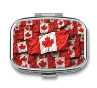 Square Canadian Flag Pill Box Small Pill Case with 2 Compartment Portable Metal Medicine Organizer Mini Travel Medicine Vitamin Supplement Container for Pocket Purse