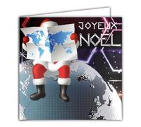 Square Card Merry Santa Claus Silver Shiny with White Envelope 15 x 15 cm - World Planisphere Globe Planet Earth Travel Galaxy Stars Night 25 December Holidays End of Year - Made in France