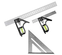 Square Carpentry Metal Set, 3Pcs Combination Square Tools with Bubble Level, 150mm + 300mm + 7 Inch Multifunctional Right Angle Ruler Set Measuring Tools for Woodworking Engineers Woodworkers