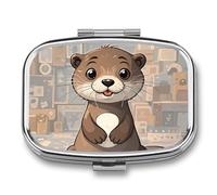 Square Cartoon Cute Otter Pill Organizer Pill Box 3 Compartment Portable Travel Medicine Case Daily Mini Compact Medicine Container Storage Vitamin Supplement Dispenser