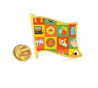 Square Casino Objects Illustration Golden Metal Flag Lapel Pin Badge