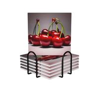 Square Ceramic cork coasters 6 pieces Chilean cherries printing : Non-slip cork bottom Fits all Coffee Cups Sports Cups and Mugs â€‹
