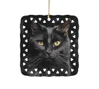 Square Ceramic Hanging Ornament A Black Cat on A Black Background 3 Inch Single Sided Hanging Decoration Durable Smooth Keepsake Ornament for Home Decor Holiday Decoration Meaningful Gifting