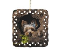 Square Ceramic Hanging Ornament A Little Yorkshire Terrier Nestled in A Tree Hole 3 Inch Single Sided Hanging Decoration Durable Smooth Keepsake Ornament for Home Decor Holiday Decoration Meaningful G