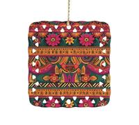 Square Ceramic Hanging Ornament Mexican Folk Art Boho 3 Inch Single Sided Hanging Decoration Durable Smooth Keepsake Ornament for Home Decor Holiday Decoration Meaningful Gifting