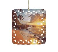 Square Ceramic Hanging Ornament Tropical Beach at Sunset 3 Inch Single Sided Hanging Decoration Durable Smooth Keepsake Ornament for Home Decor Holiday Decoration Meaningful Gifting
