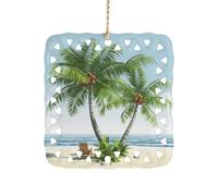 Square Ceramic Hanging Ornament Tropical Palm Tree 3 Inch Single Sided Hanging Decoration Durable Smooth Keepsake Ornament for Home Decor Holiday Decoration Meaningful Gifting