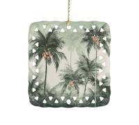 Square Ceramic Hanging Ornament Tropical Palm Trees 3 Inch Single Sided Hanging Decoration Durable Smooth Keepsake Ornament for Home Decor Holiday Decoration Meaningful Gifting
