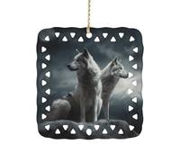 Square Ceramic Hanging Ornament Wolf at Night 3 Inch Single Sided Hanging Decoration Durable Smooth Keepsake Ornament for Home Decor Holiday Decoration Meaningful Gifting