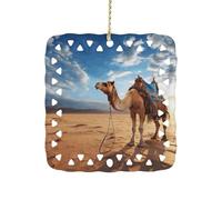 Square Ceramics Christmas Ornament Pendant, Personalized Camel Sky Xmas Tree Ornaments with Gold String, Hanging Ornament for Home Ornaments, New Year, Holiday Decoration