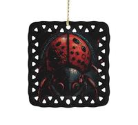 Square Ceramics Christmas Ornament Pendant, Personalized Cartoon Ladybug Xmas Tree Ornaments with Gold String, Hanging Ornament for Home Ornaments, New Year, Holiday Decoration