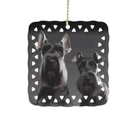 Square Ceramics Christmas Ornament Pendant, Personalized Cute Schnauzer Dog Xmas Tree Ornaments with Gold String, Hanging Ornament for Home Ornaments, New Year, Holiday Decoration