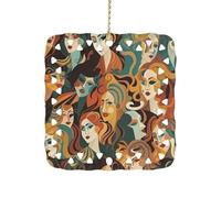 Square Ceramics Christmas Ornament Pendant, Personalized Different Faces Xmas Tree Ornaments with Gold String, Hanging Ornament for Home Ornaments, New Year, Holiday Decoration