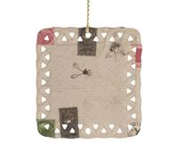 Square Ceramics Christmas Ornament Pendant, Personalized Old Fashioned Mail Xmas Tree Ornaments with Gold String, Hanging Ornament for Home Ornaments, New Year, Holiday Decoration