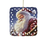 Square Ceramics Christmas Ornament Pendant, Personalized Smiling Santa Claus Xmas Tree Ornaments with Gold String, Hanging Ornament for Home Ornaments, New Year, Holiday Decoration