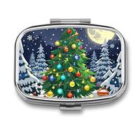 Square Christmas Eve Pill Organizer Pill Box 3 Compartment Portable Travel Medicine Case Daily Mini Compact Medicine Container Storage Vitamin Supplement Dispenser