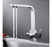 Square Chrome Brass Kitchen Faucet Mixer Sink Tap Cold and Hot Kitchen Modern Drinking Water 3 Way Filtered Faucet Mixer (Chrome)